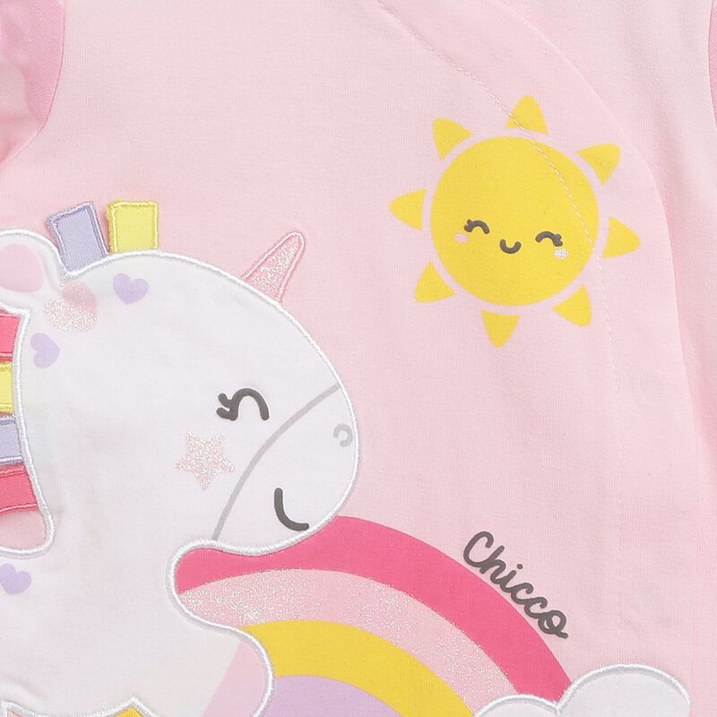 Girls Light Pink Printed Front Opening Babysuit image number 2